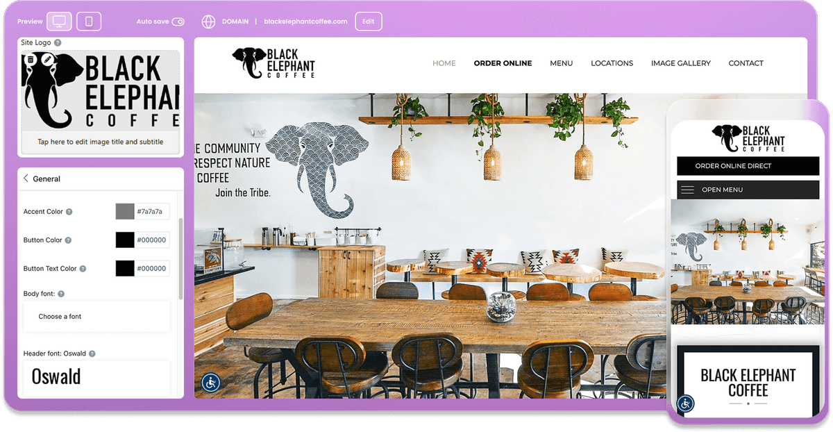 Modern restaurant website on a laptop with online ordering