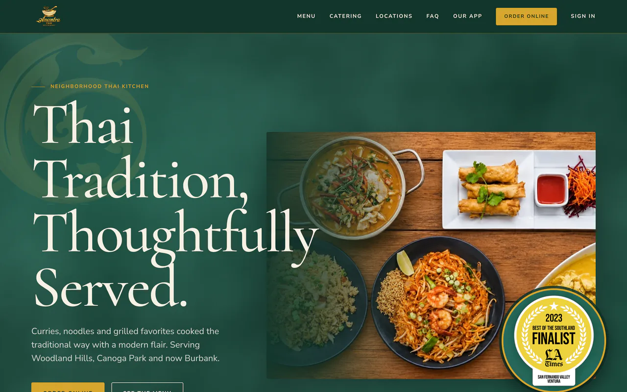 Anantra Thai's website, built by Blizzfull: Thai tradition, thoughtfully served.