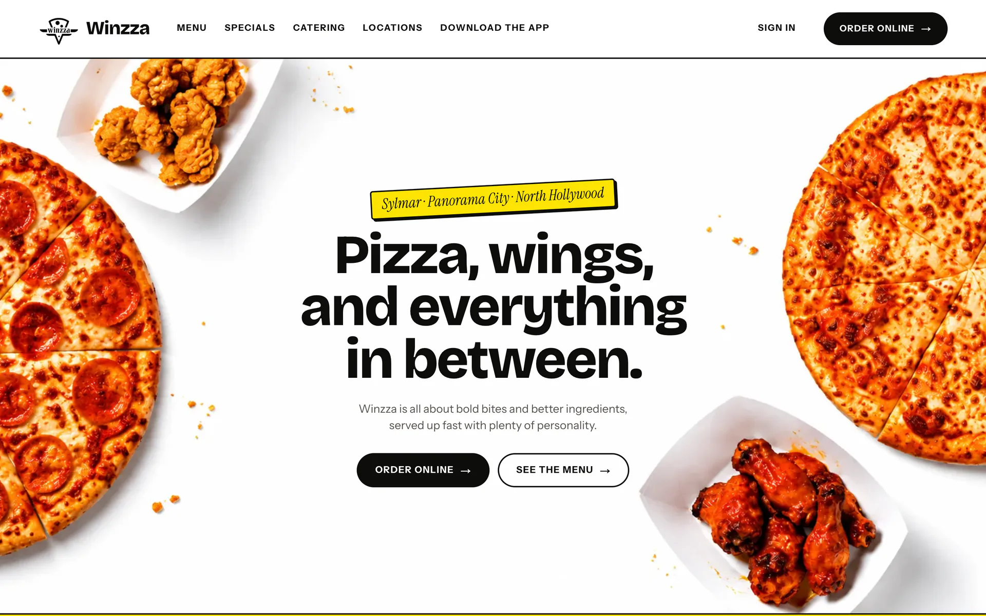 Winzza Pizza's website, built by Blizzfull.